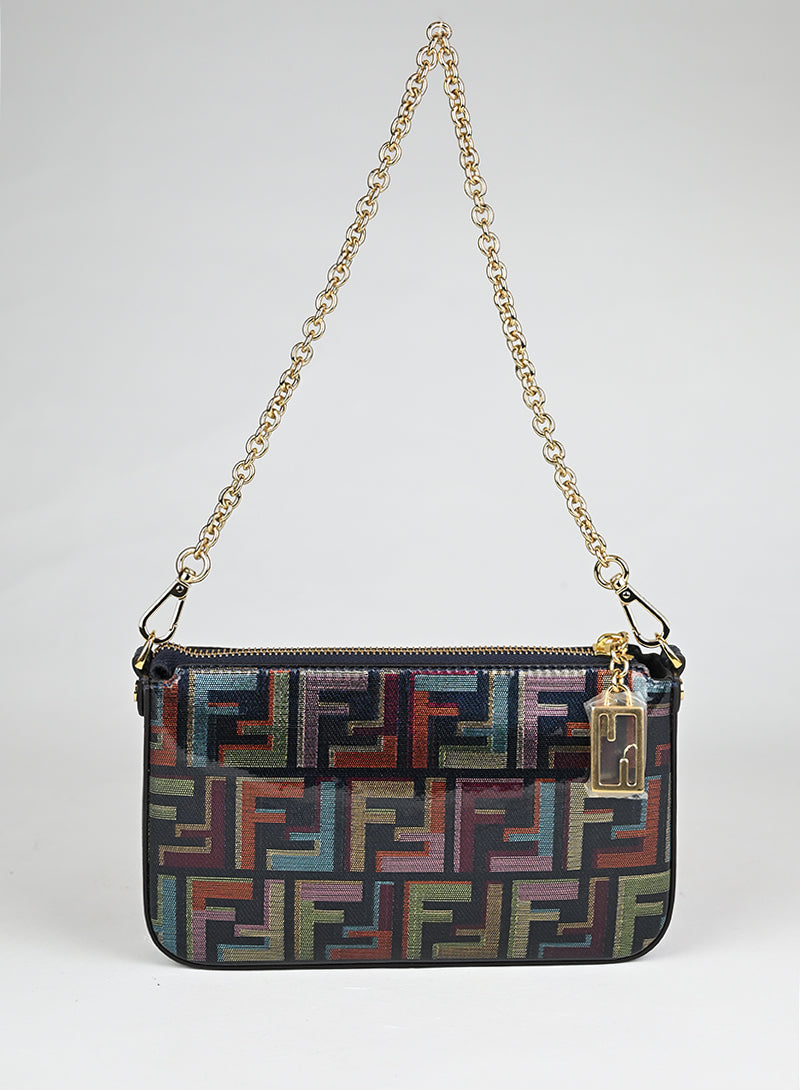 Fendi Borsina a Spalla Tessuto Lamé Zucca Multicolor