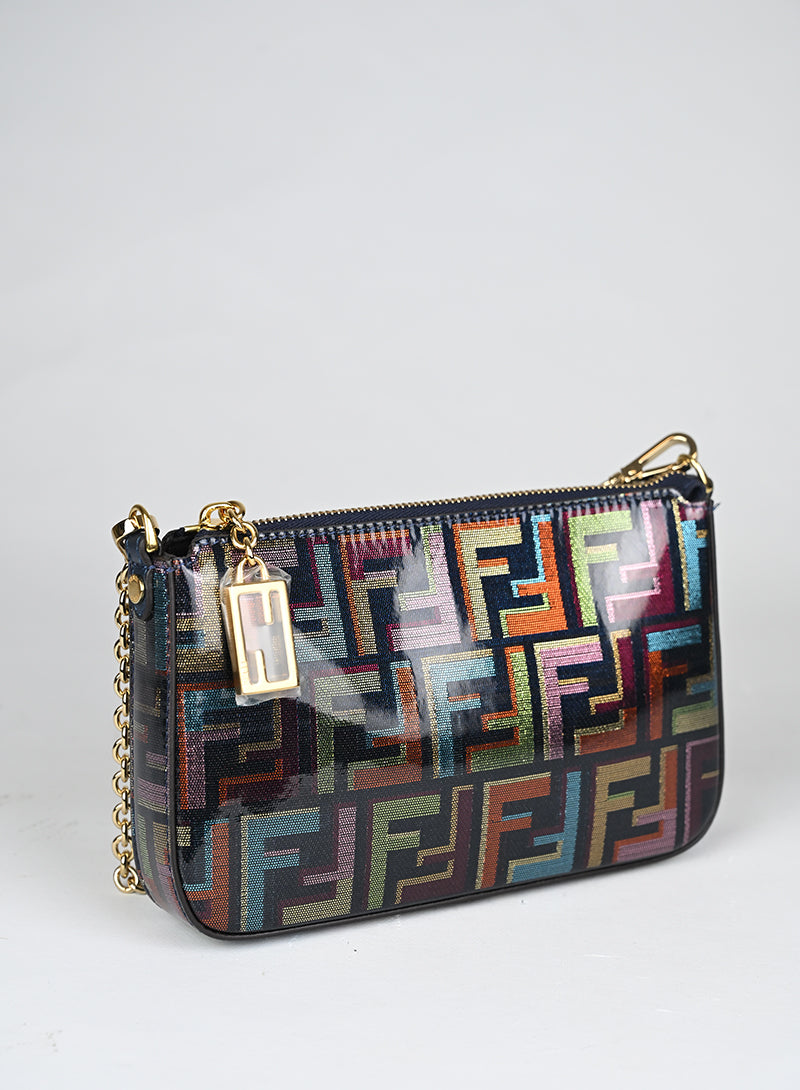 Fendi Borsina a Spalla Tessuto Lamé Zucca Multicolor