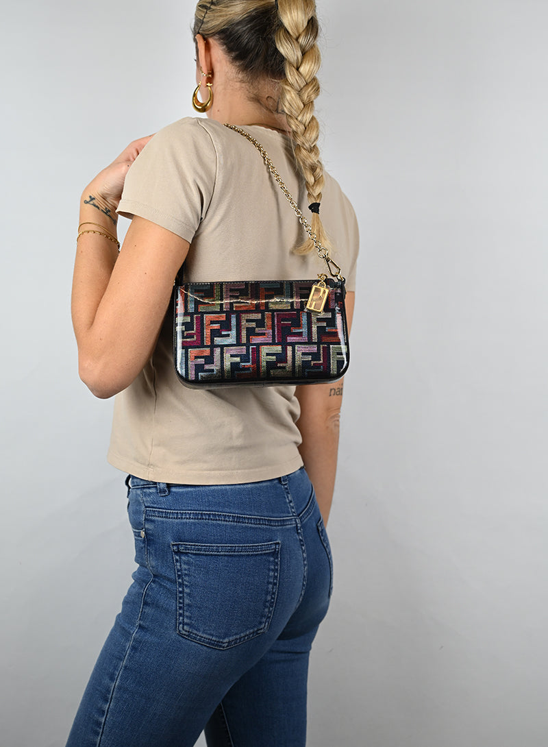 Fendi Borsina a Spalla Tessuto Lamé Zucca Multicolor