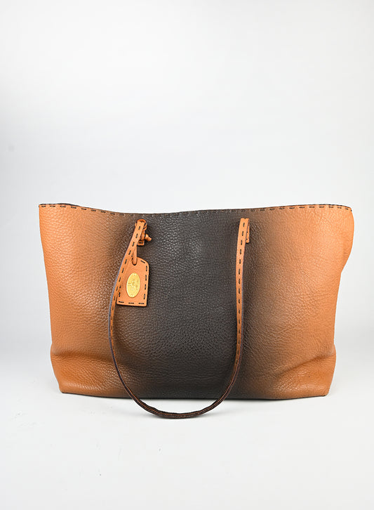 Fendi Selleria Shopper in pelle arancio e marrone