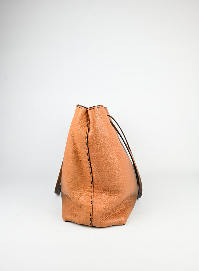 Fendi Selleria Shopper in pelle arancio e marrone