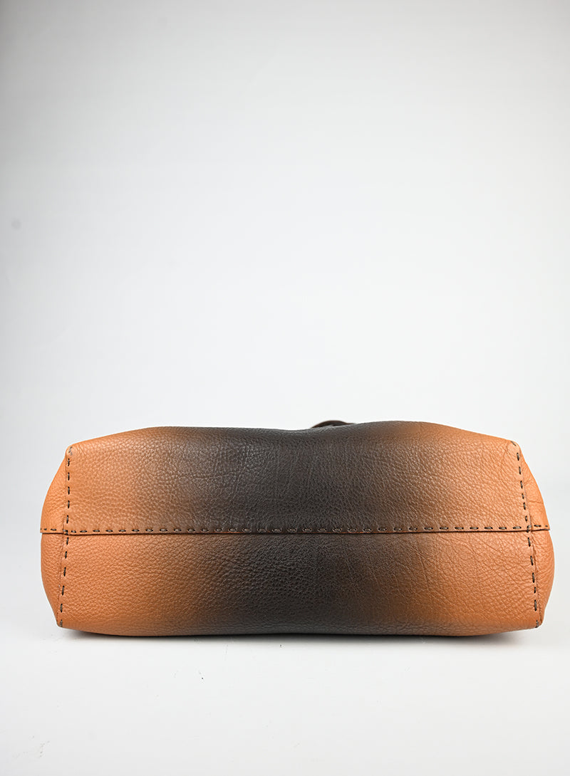 Fendi Selleria Shopper in pelle arancio e marrone