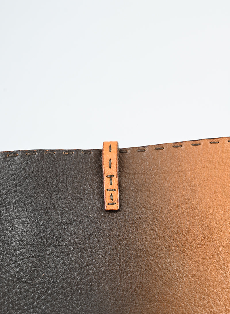 Fendi Selleria Shopper in pelle arancio e marrone