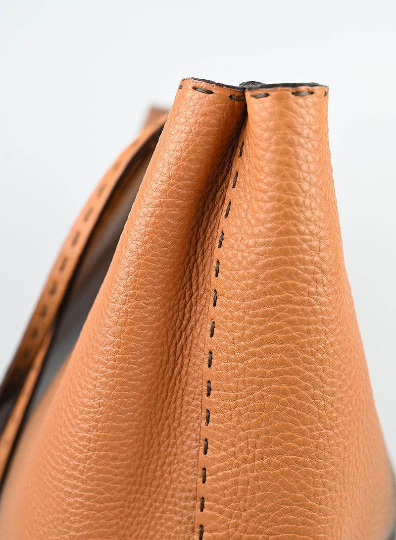 Fendi Selleria Shopper in pelle arancio e marrone