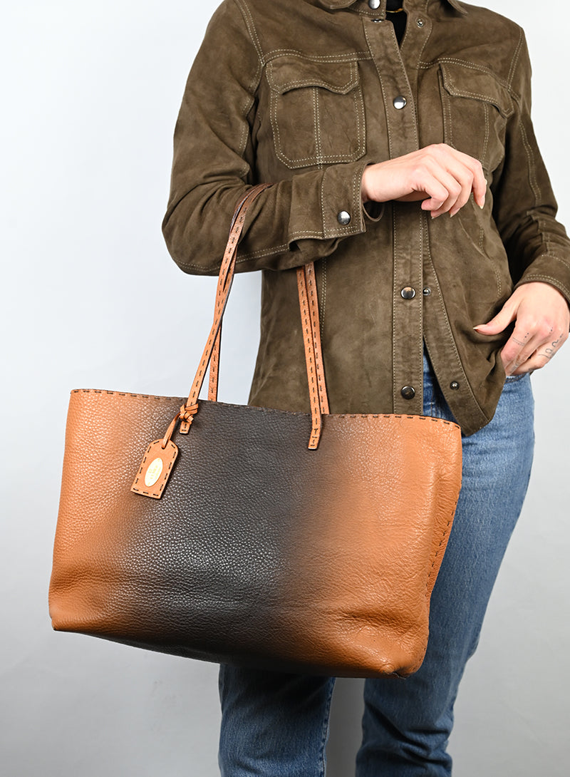 Fendi Selleria Shopper in pelle arancio e marrone