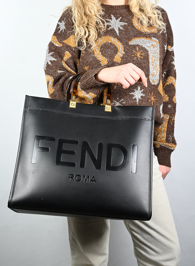 Fendi Shopper Sunshine in pelle nera