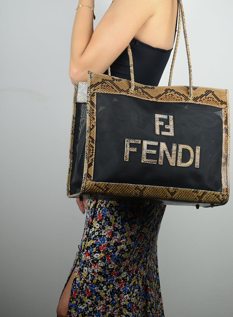 Fendi Shopper in rete e pitone