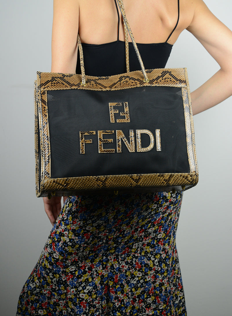 Fendi Shopper in rete e pitone