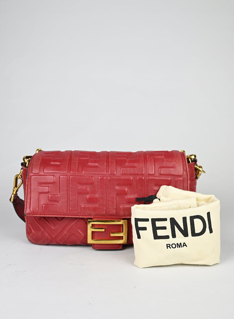 Fendi Borsa Baguette in pelle rossa