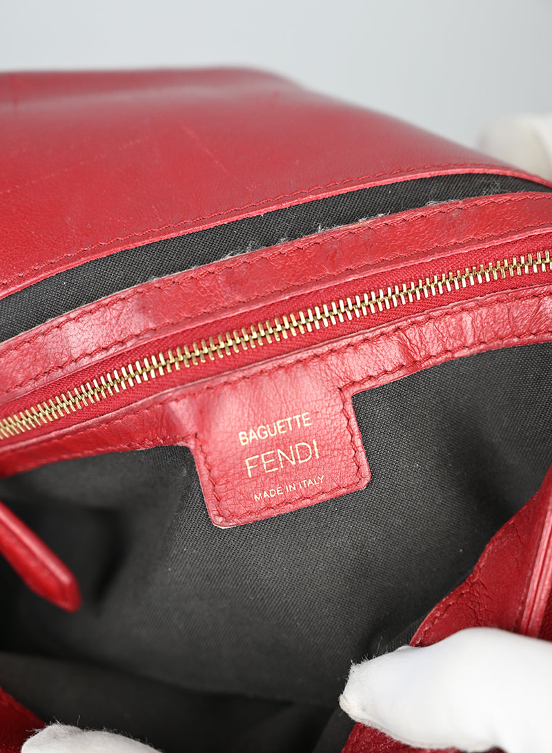 Fendi Borsa Baguette in pelle rossa