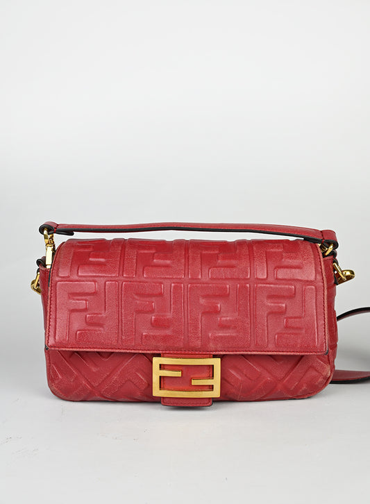 Fendi Borsa Baguette in pelle rossa