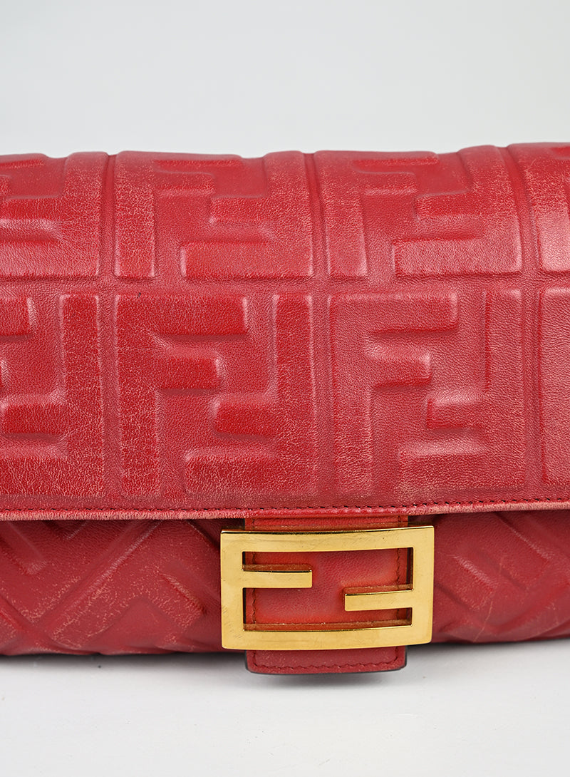 Fendi Borsa Baguette in pelle rossa