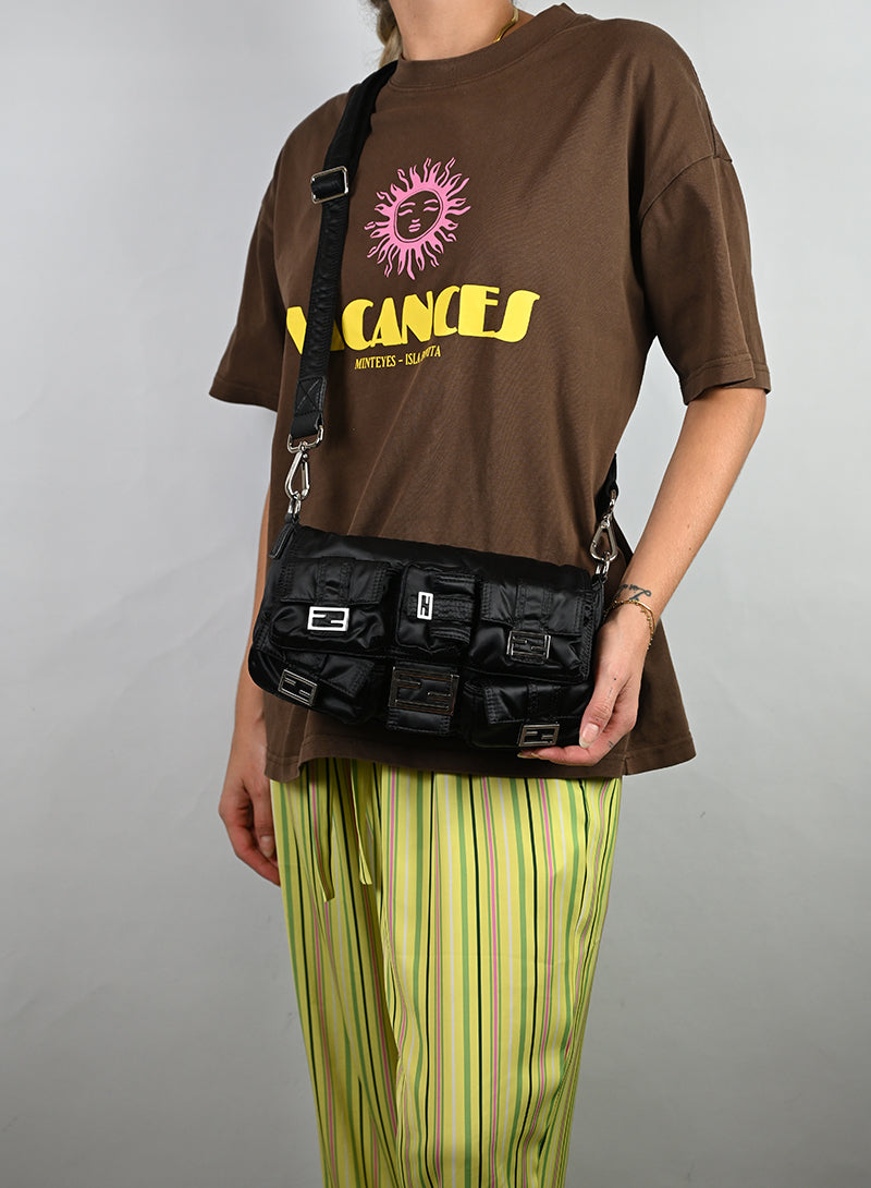 Fendi Borsa Multipocket Baguette ECONYL Nera