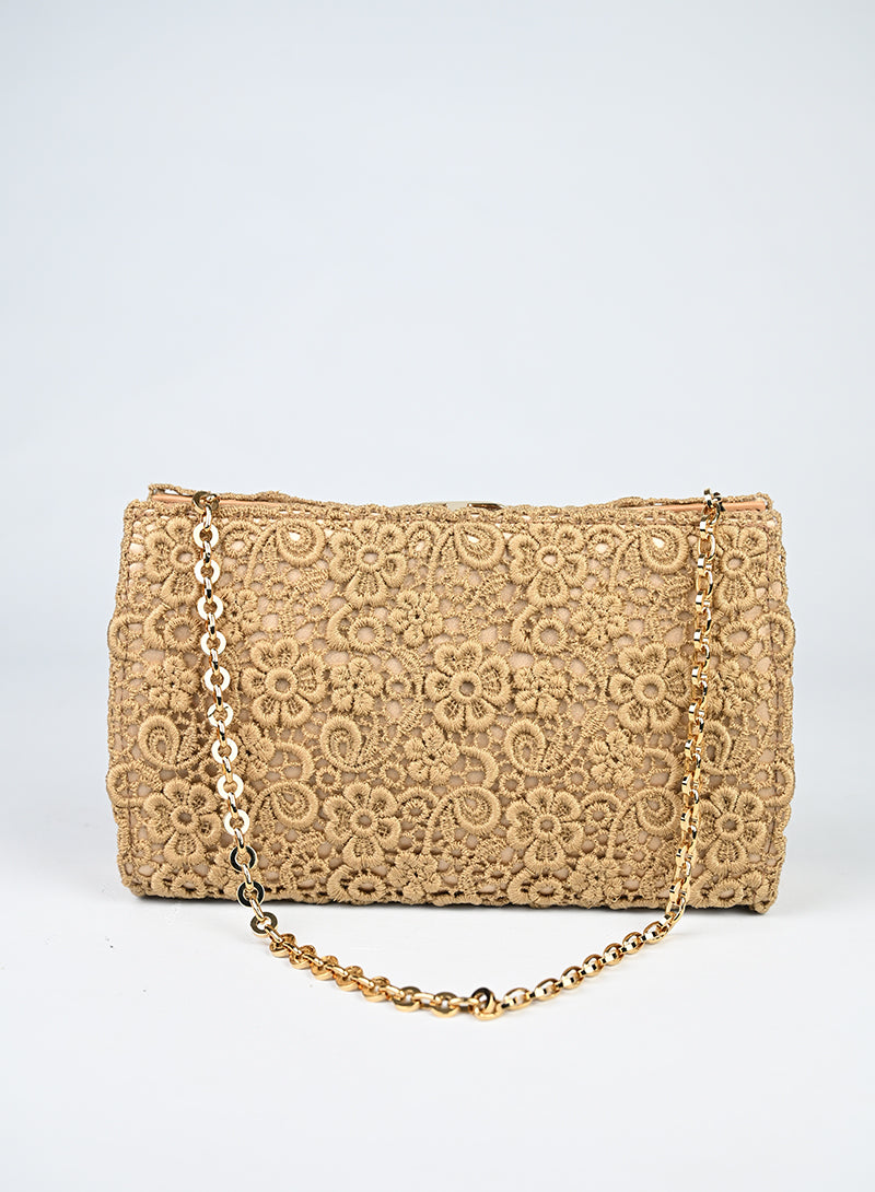 Ferragamo Pochette Pizzo Macramè Beige