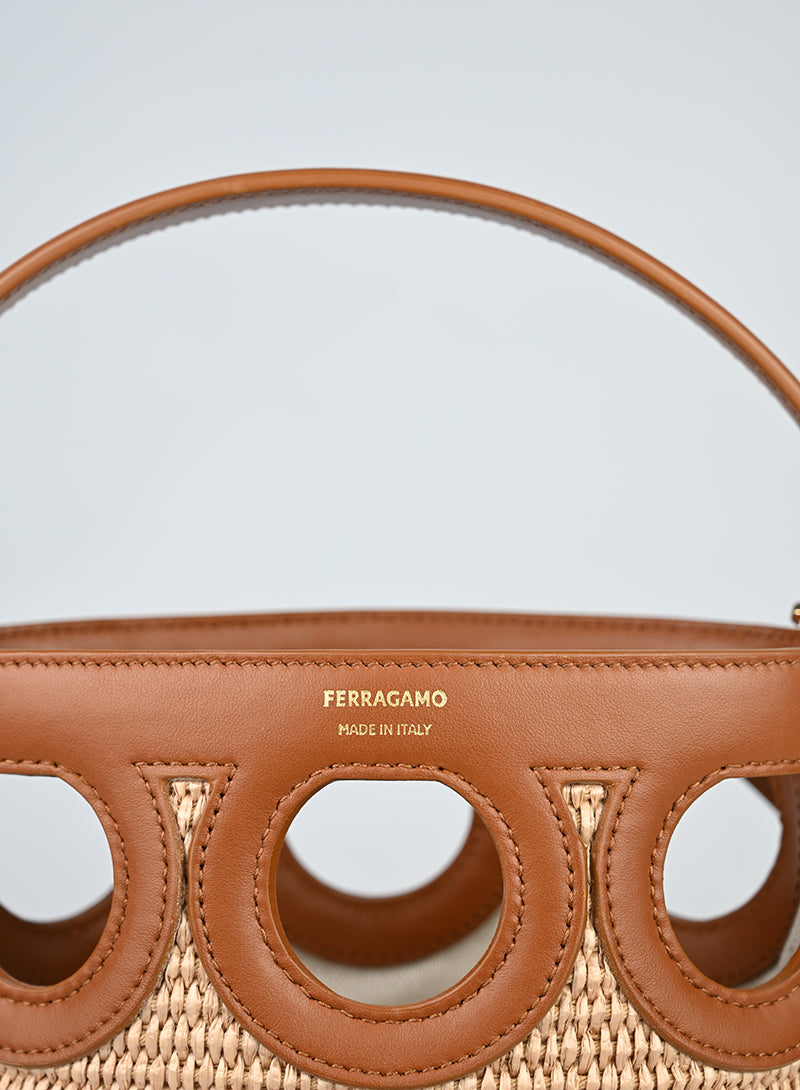 Ferragamo Gancini XS Rafia Cognac
