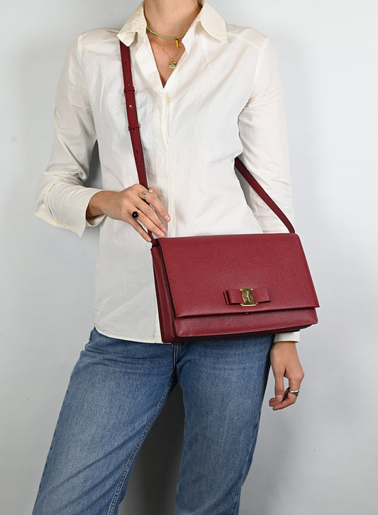 Ferragamo Borsa New Ginny in pelle bordeaux