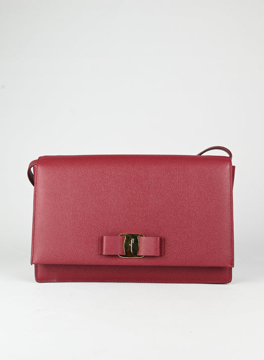 Ferragamo Borsa New Ginny in pelle bordeaux