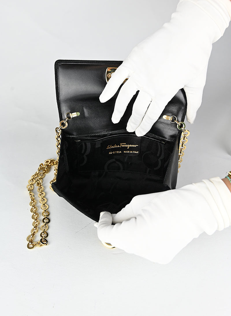 Salvatore Ferragamo Borsa a tracolla in suede nera