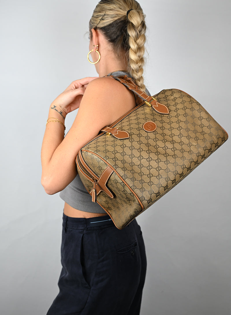 Gucci Bauletto Canvas Monogram GG Cuoio Vintage