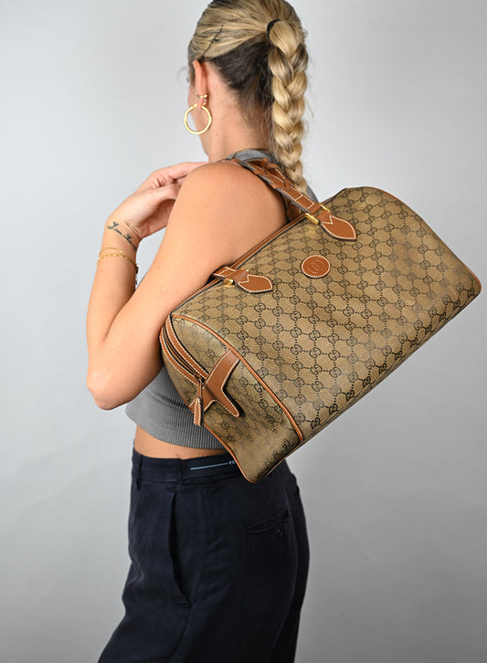 Gucci Bauletto Canvas Monogram GG Cuoio Vintage -  lesleyluxuryvintage
