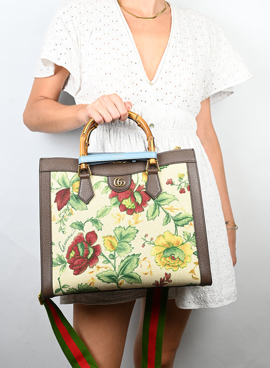 Gucci Borsa tote in canvas a fiori