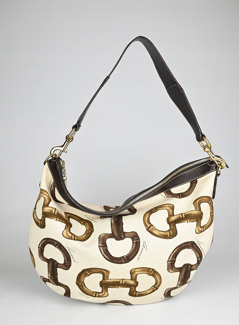 Gucci Borsa Canvas Staffe Bianca e Marrone