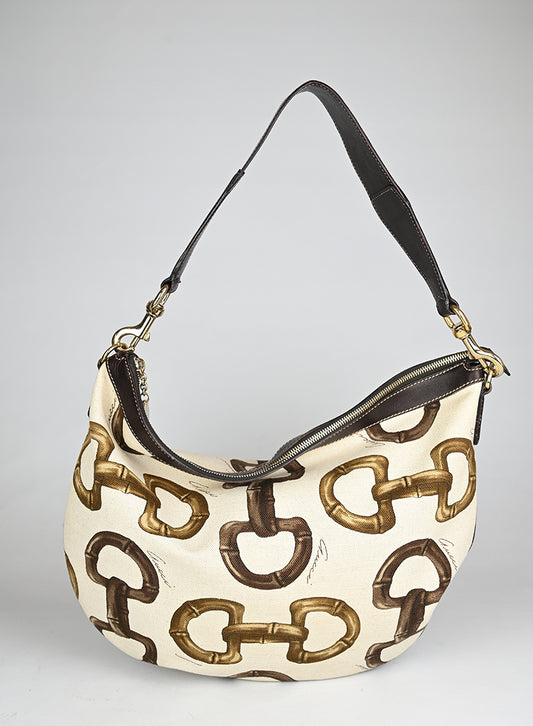 Gucci Borsa Canvas Staffe Bianca e Marrone -  lesleyluxuryvintage