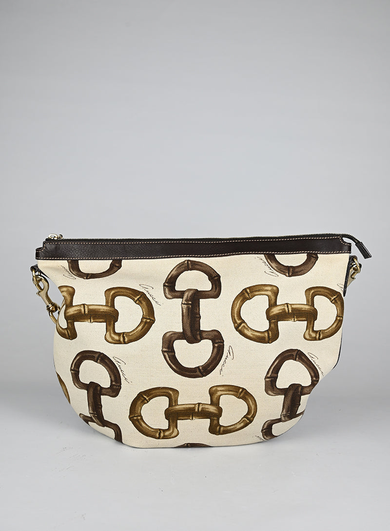 Gucci Borsa Canvas Staffe Bianca e Marrone