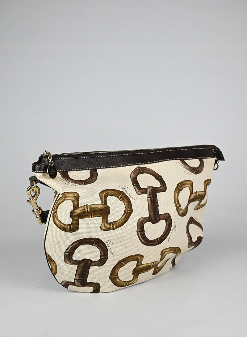 Gucci Borsa Canvas Staffe Bianca e Marrone