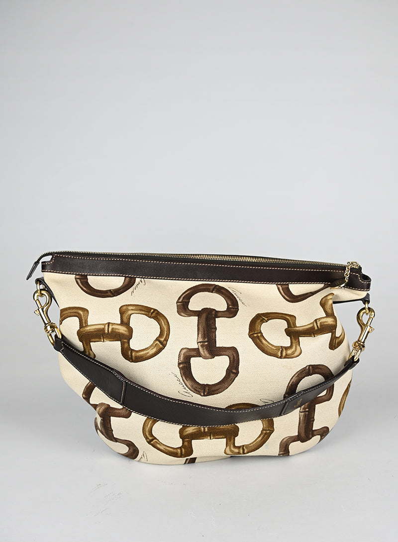 Gucci Borsa Canvas Staffe Bianca e Marrone
