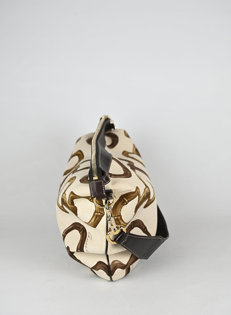 Gucci Borsa Canvas Staffe Bianca e Marrone