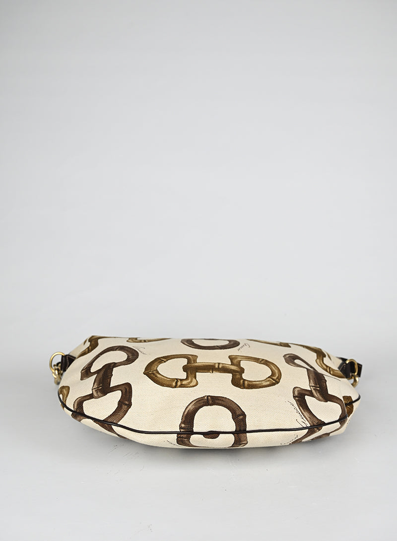Gucci Borsa Canvas Staffe Bianca e Marrone
