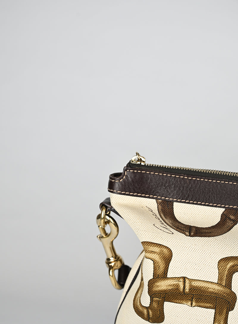 Gucci Borsa Canvas Staffe Bianca e Marrone