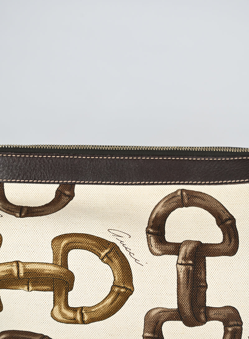 Gucci Borsa Canvas Staffe Bianca e Marrone