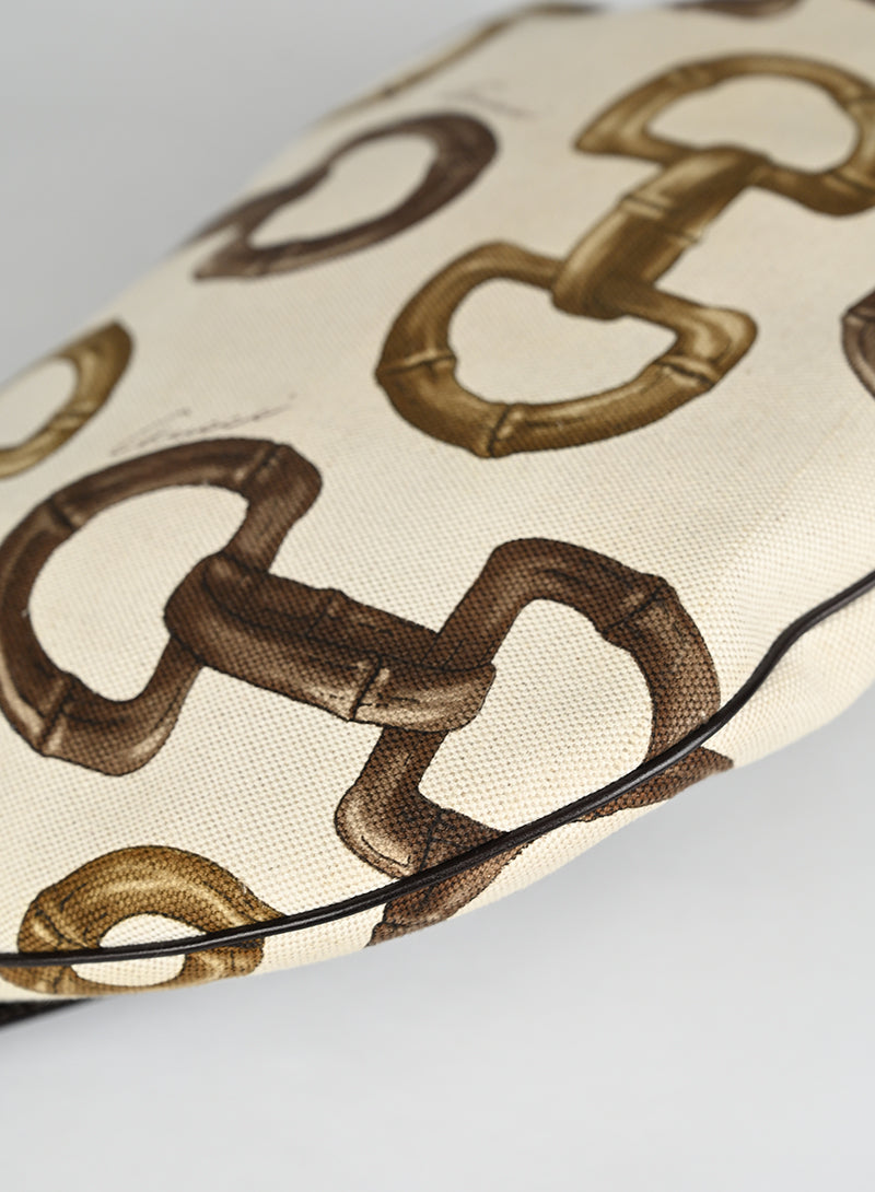 Gucci Borsa Canvas Staffe Bianca e Marrone