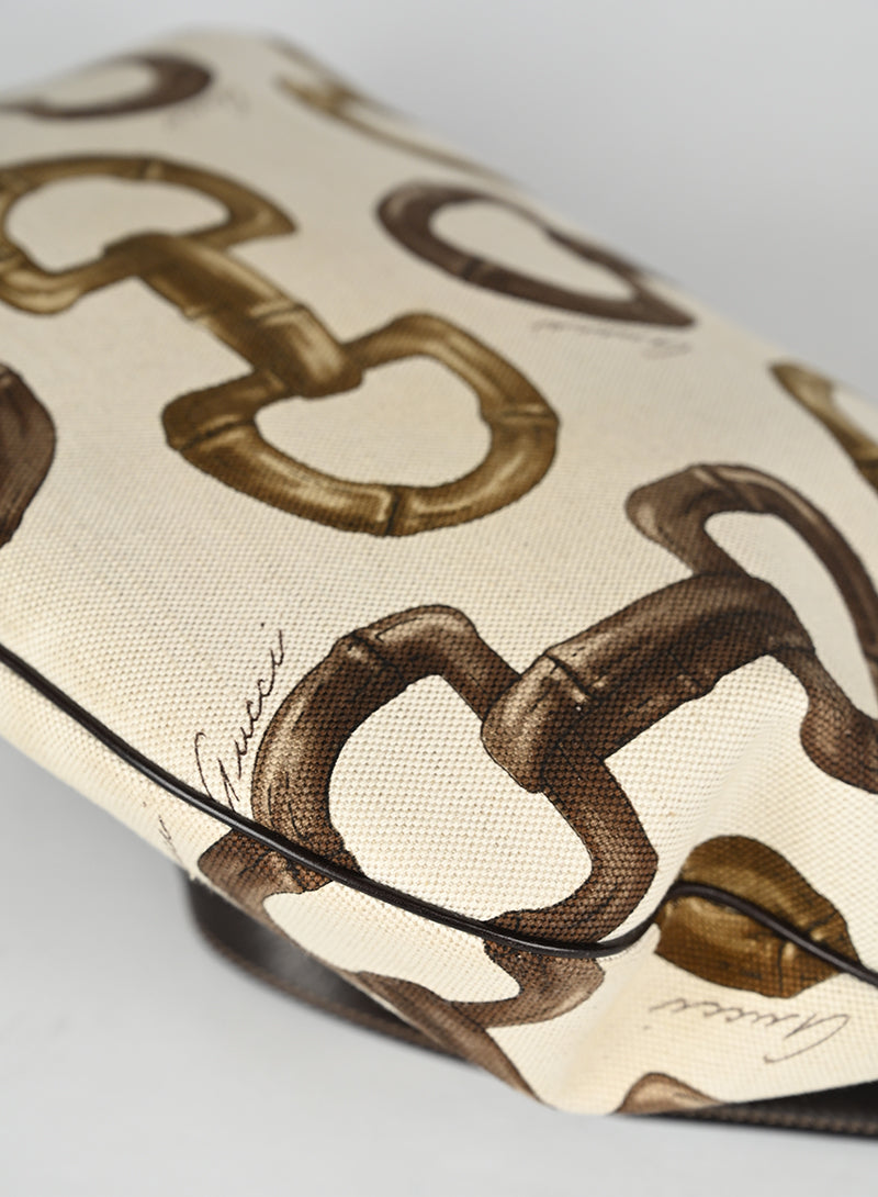 Gucci Borsa Canvas Staffe Bianca e Marrone
