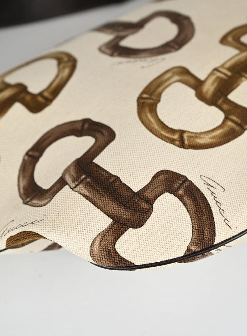 Gucci Borsa Canvas Staffe Bianca e Marrone