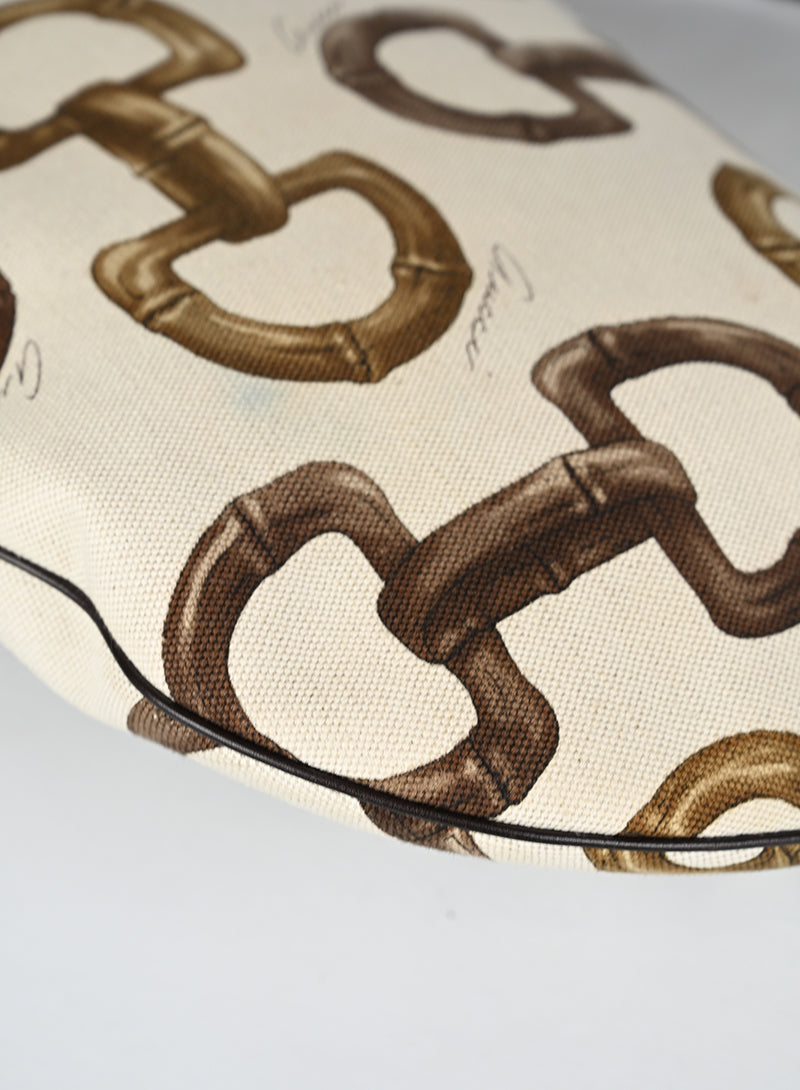 Gucci Borsa Canvas Staffe Bianca e Marrone