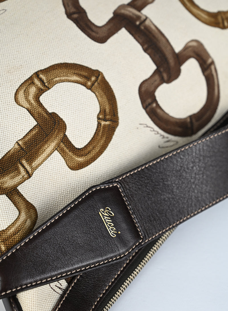 Gucci Borsa Canvas Staffe Bianca e Marrone