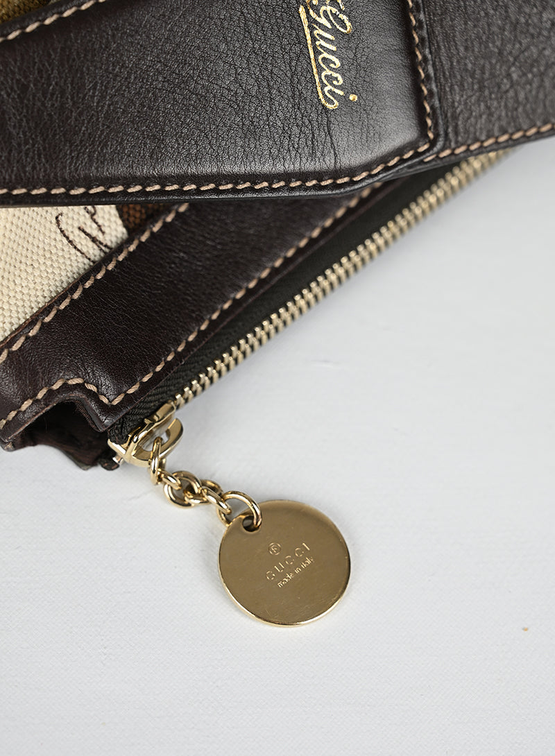 Gucci Borsa Canvas Staffe Bianca e Marrone