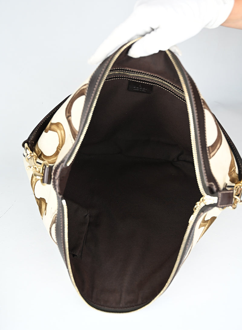Gucci Borsa Canvas Staffe Bianca e Marrone