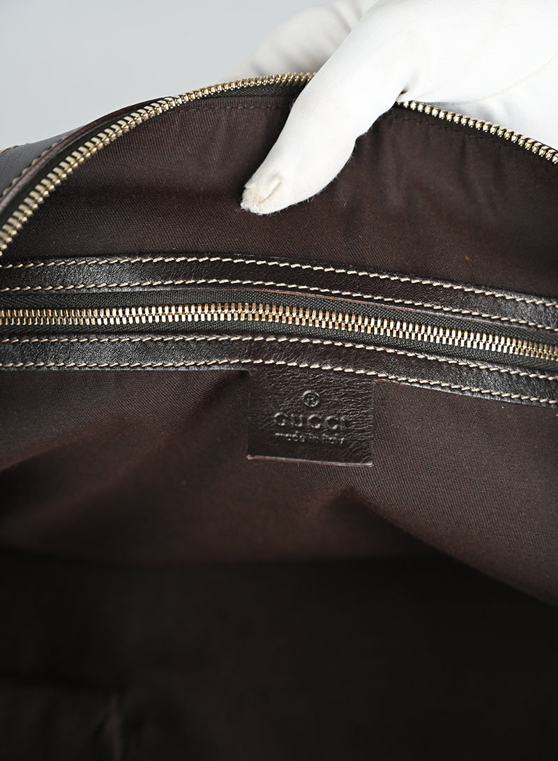 Gucci Borsa Canvas Staffe Bianca e Marrone