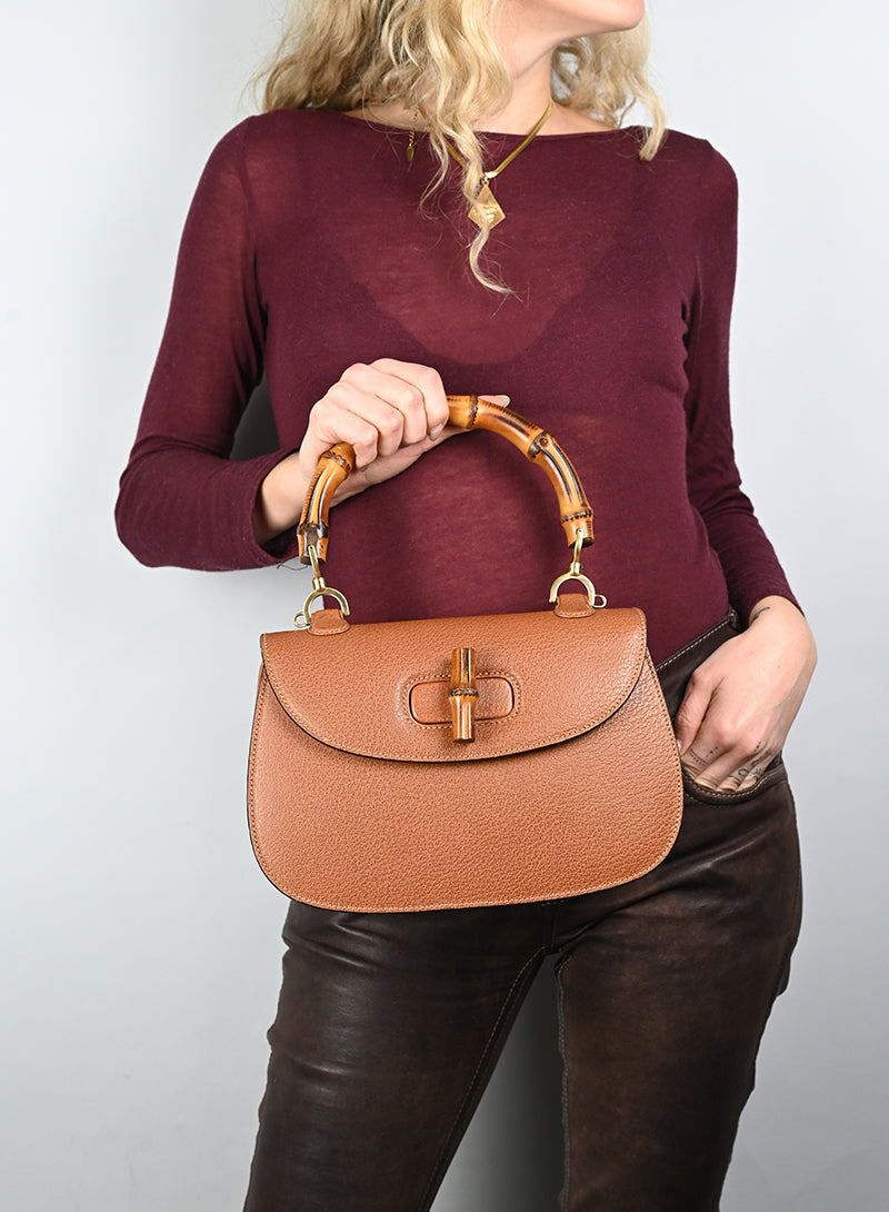 Gucci Borsa Bamboo 1947 in pelle cognac