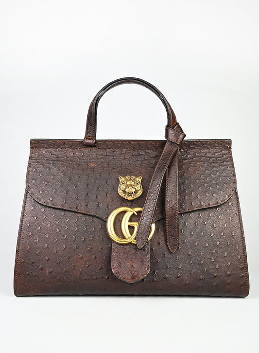 Gucci Borsa in pelle di struzzo marrone