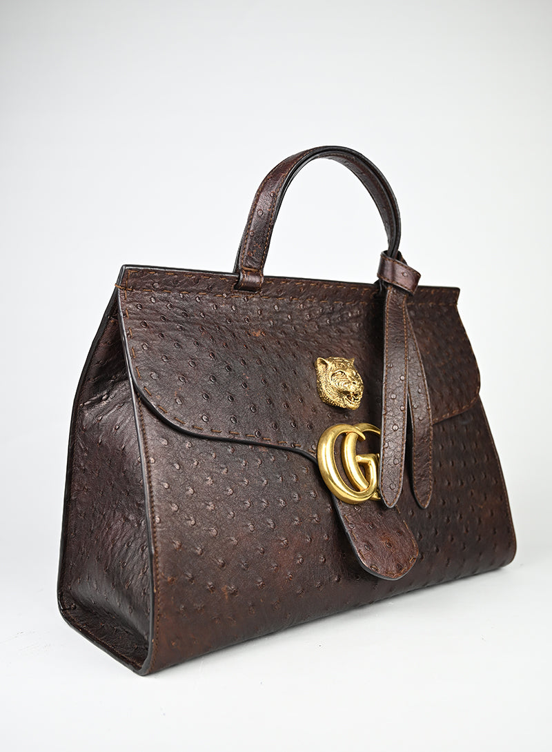 Gucci Borsa in pelle di struzzo marrone