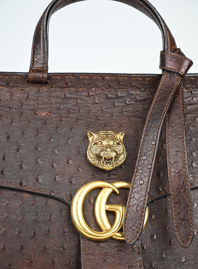 Gucci Borsa in pelle di struzzo marrone