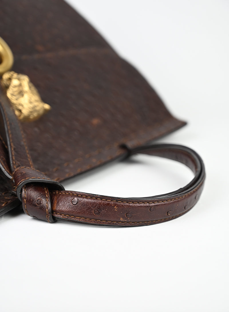 Gucci Borsa in pelle di struzzo marrone