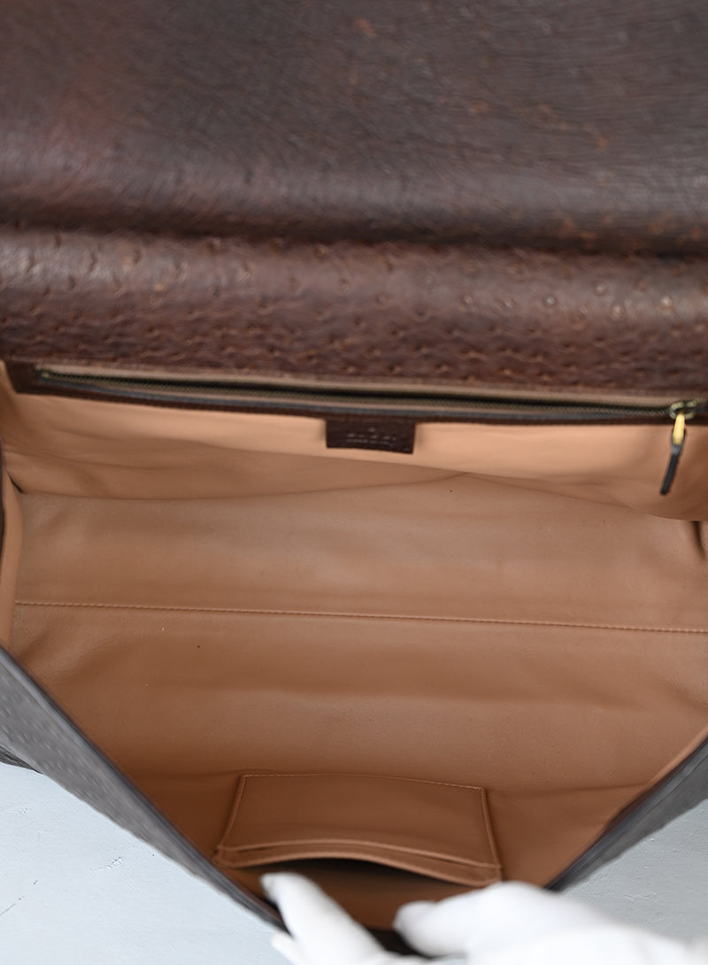 Gucci Borsa in pelle di struzzo marrone
