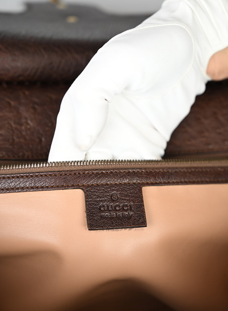 Gucci Borsa in pelle di struzzo marrone