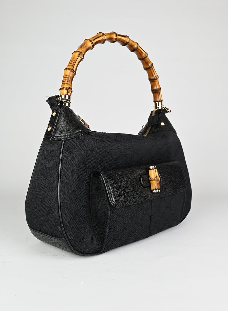 Gucci Borsa Bamboo in tessuto Monogram nero